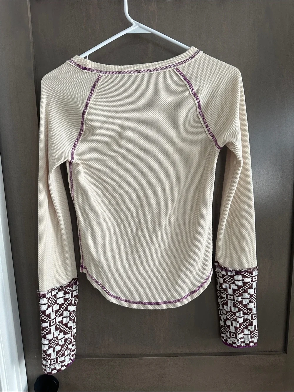 Free People She's Reversible Cuff Thermal Tee Neutral Beige Size M